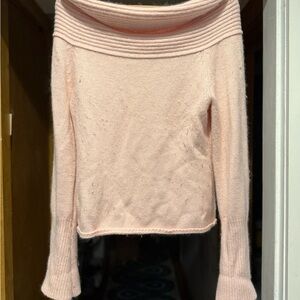 Lovely light pink Angora blend roll down shoulder sweater